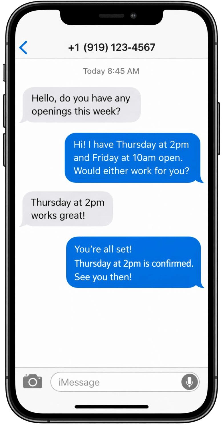 Sentry Scheduler SMS conversation on iPhone