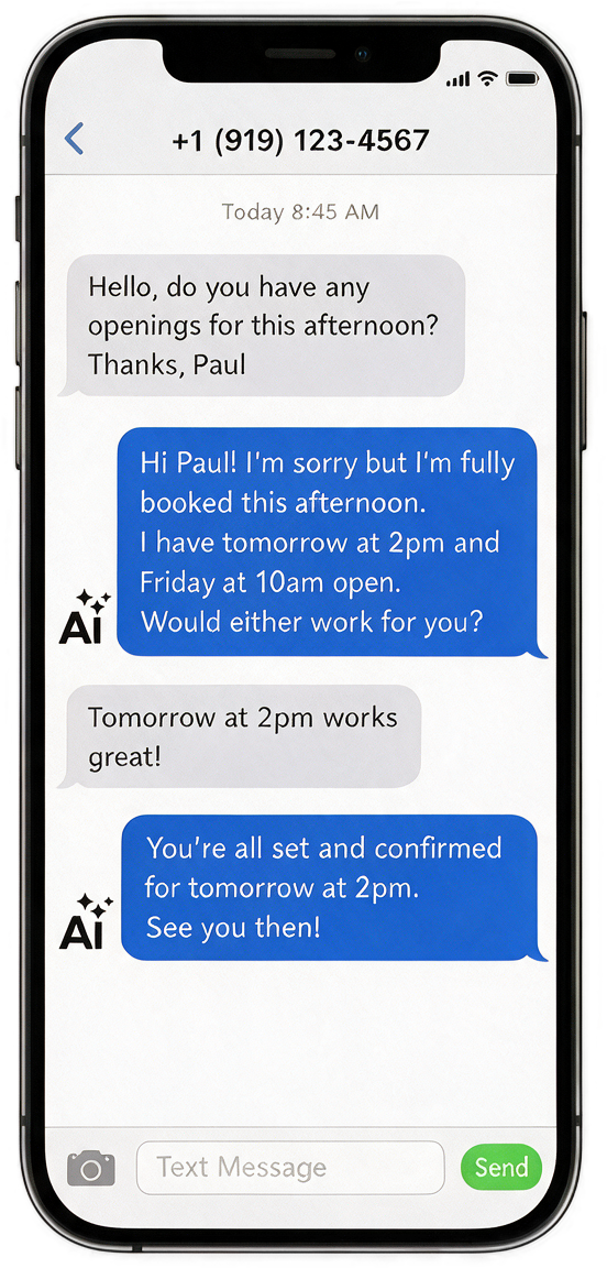 Sentry Scheduler SMS conversation on iPhone